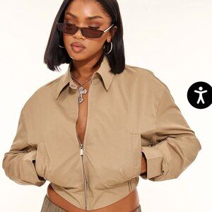 Prettylittlething Camel Oversized zip up bomber